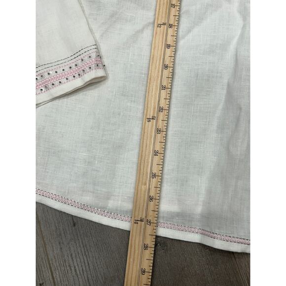 Grace Elements Womens White Linen Embroidered Trim Boho Blouse Top Plus Size 3X - Picture 7 of 8
